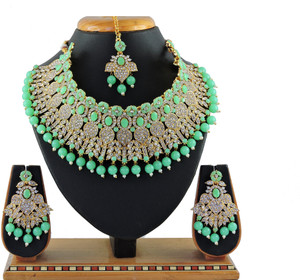 vatsalya creation alloy gold-plated green jewellery set