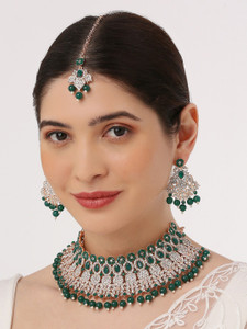 vatsalya creation alloy gold-plated green jewel set pack of 1
