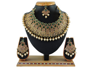 vatsalya creation alloy gold-plated green jewellery set