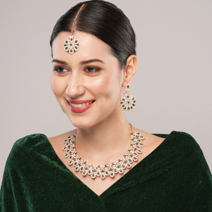 vatsalya creation alloy gold-plated green jewel set pack of 1