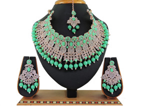 vatsalya creation alloy gold-plated green jewellery set