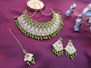 vatsalya creation alloy gold-plated green jewellery set