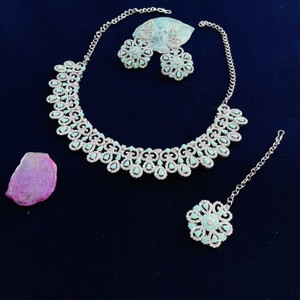 vatsalya creation alloy gold-plated green jewellery set