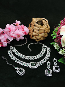 vatsalya creation alloy gold-plated green jewellery set