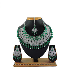 vatsalya creation alloy gold-plated green silver jewellery set