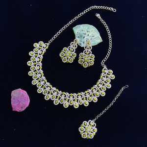vatsalya creation alloy gold-plated green jewellery set