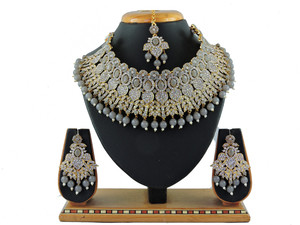 vatsalya creation alloy gold-plated grey jewellery set