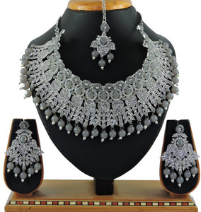 vatsalya creation alloy gold-plated grey silver jewellery set