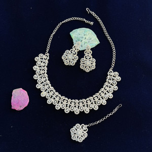 vatsalya creation alloy gold-plated grey jewellery set