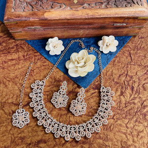vatsalya creation alloy gold-plated grey jewellery set