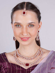 vatsalya creation alloy gold-plated maroon jewellery set
