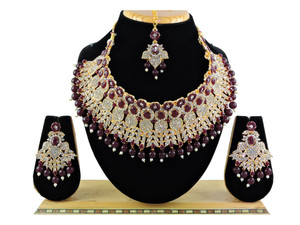 vatsalya creation alloy gold-plated maroon jewellery set