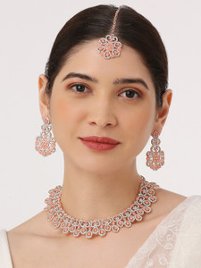 vatsalya creation alloy gold-plated pink jewel set pack of 1