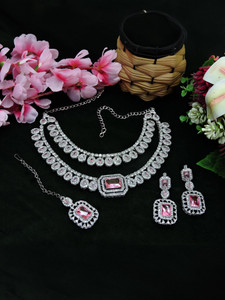 vatsalya creation alloy gold-plated pink jewellery set