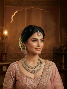 vatsalya creation alloy gold-plated pink jewellery set