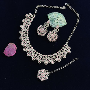 vatsalya creation alloy gold-plated pink jewellery set