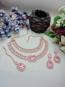vatsalya creation alloy gold-plated pink jewellery set