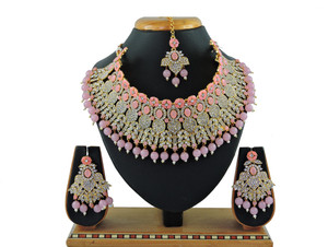 vatsalya creation alloy gold-plated pink jewellery set