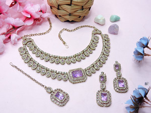 vatsalya creation alloy gold-plated purple silver jewellery set