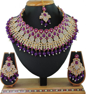 vatsalya creation alloy gold-plated purple jewellery set
