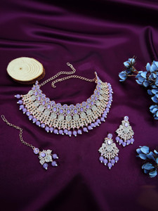 vatsalya creation alloy gold-plated purple jewellery set