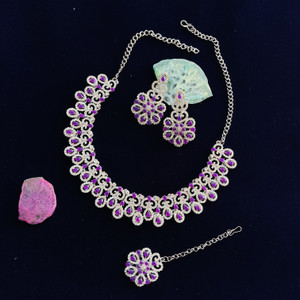 vatsalya creation alloy gold-plated purple jewellery set
