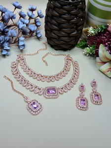vatsalya creation alloy gold-plated purple jewellery set