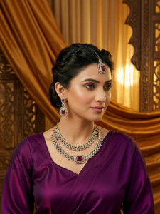 vatsalya creation alloy gold-plated purple white jewellery set
