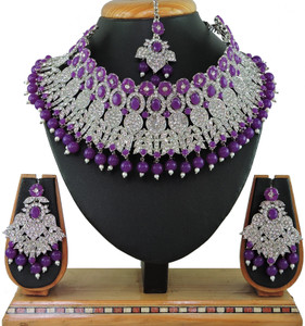 vatsalya creation alloy gold-plated purple jewellery set