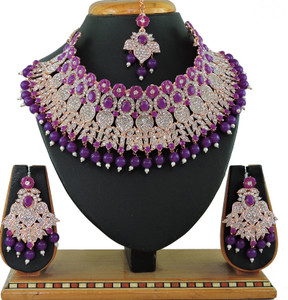 vatsalya creation alloy gold-plated purple jewellery set