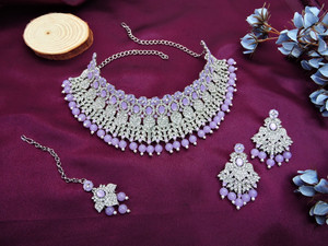 vatsalya creation alloy gold-plated purple jewellery set