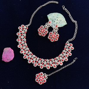 vatsalya creation alloy gold-plated red jewellery set