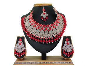vatsalya creation alloy gold-plated red jewellery set