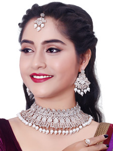 vatsalya creation alloy gold-plated rose gold white jewellery set