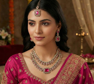vatsalya creation alloy gold-plated ruby red jewel set pack of 1