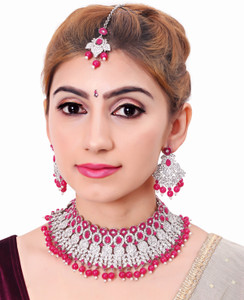 vatsalya creation alloy gold-plated ruby red silver jewellery set