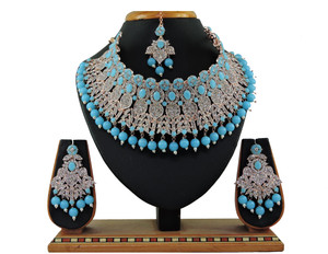 vatsalya creation alloy gold-plated turquoise jewellery set