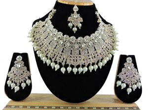 vatsalya creation alloy gold-plated white jewellery set