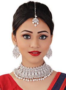 vatsalya creation alloy gold-plated white silver jewellery set