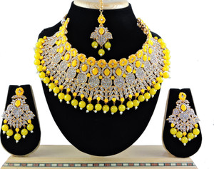 vatsalya creation alloy gold-plated yellow jewellery set