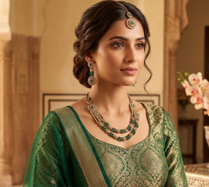 vatsalya creation alloy green jewellery set