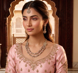 vatsalya creation alloy pink jewellery set