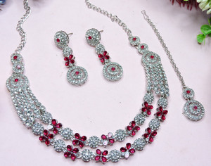 vatsalya creation alloy pink jewellery set
