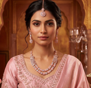vatsalya creation alloy pink jewellery set