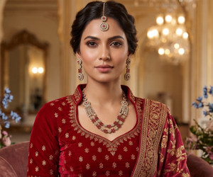 vatsalya creation alloy red jewellery set