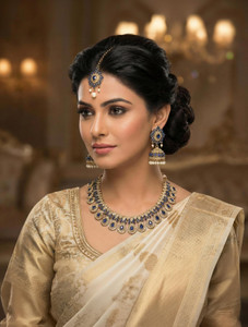 vatsalya creation alloy silver blue jewellery set