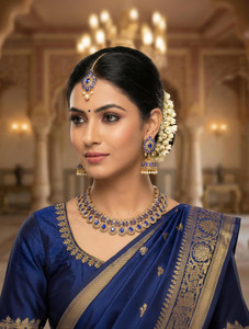 vatsalya creation alloy silver blue white jewellery set
