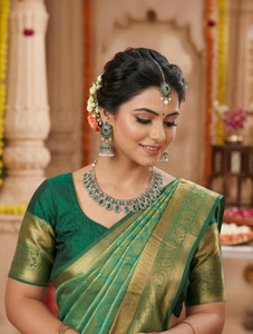 vatsalya creation alloy silver green jewellery set