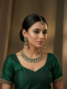 vatsalya creation alloy silver green jewellery set