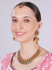 vatsalya creation alloy silver maroon green jewellery set